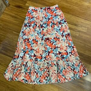 LUNA‎ MOON Womens XL Floral Print Maxi Skirt Tiered Ruffle Hem Cotton Blend NWT